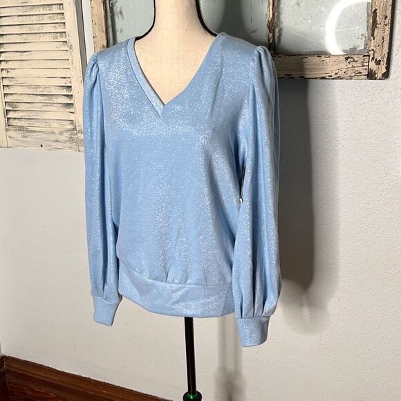 INC International Concepts Womens Sweater Sparkle Silver Blue Size Large NWT - Picture 2 of 11